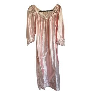 Lise Stevens Vintage Night Gown M Pink Satin Long Sleeve Trad Wife Cottagecore